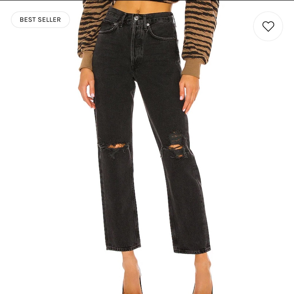 AGOLDE High Rise Black Distressed Straight Jeans